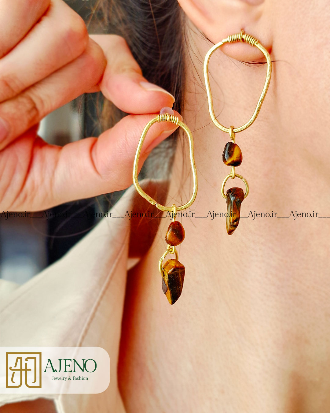 گوشواره میخی/ گوشواره چشم ببر/ عقیق چشم ببر/ گوشواره دستساز/ گوشواره میخی دستساز/ گوشواره سنگ دستساز/