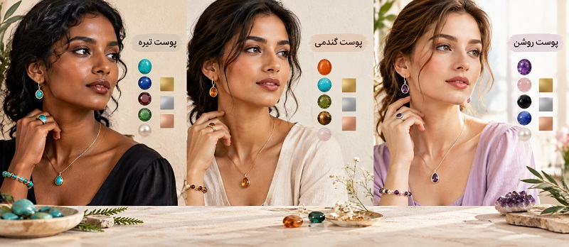زیورآلات برای پوست روشن/ زیورآلات برای پوست گندمی/ گردنبند برای پوست گندمی، چه سنگی برای پوست گندمی خوبه/ گردنبند برای رنگ پوست روشن/ دستبند برای رنگ پوست تیره